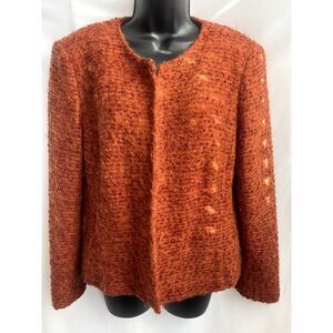 Vintage Nouveaux Mohair Wool Open Blazer Bouncle Fuzzy Cardigan Burnt Orange 12